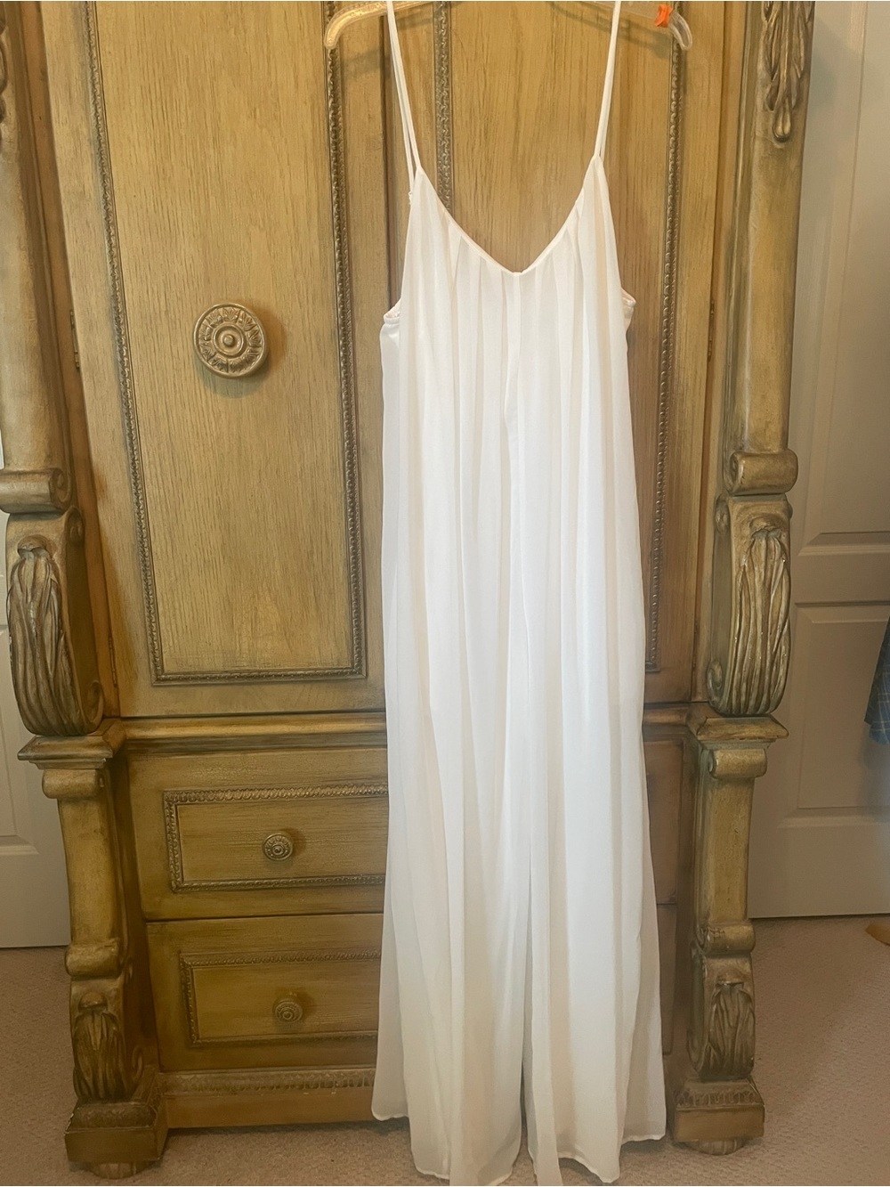 Dress Day Wedding Core White V-Neck Spaghetti Strap Jumpsuit Size L